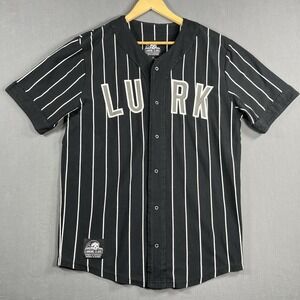 Lurking Class Shirt Mens XL Black Pinstripe LURK Baseball Skull Jersey